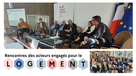 Plateau des intervenants avec le préfet, les maires de Hyères, Toulon, Solliès-pont, Draguignan, Bandol et la Farlède assis sur des fauteuils devant un fond blanc