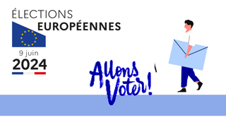 logo élections européennes dessin homme avec enveloppe de vote sous le bras  pour aller voter