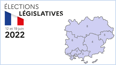 logo des élections législatives avec la cartes des 8 circonscriptions du Var